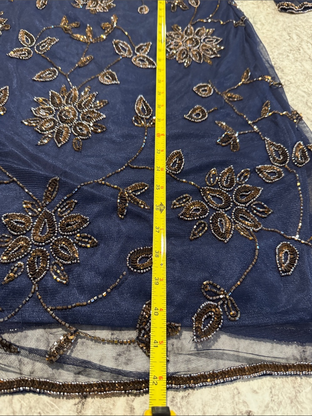 Pisarro Nights Navy Blue Midi Dress with Gold Floral Embroidery beads and sequin - Picture 15 of 15